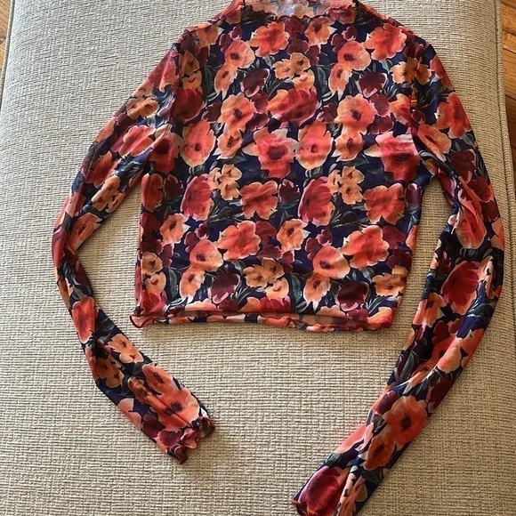 Mesh Ruffle Y2K Rave 70s Disco Retro Sheer Long Sleeve Colorful Tops 90s Club - Picture 6 of 10